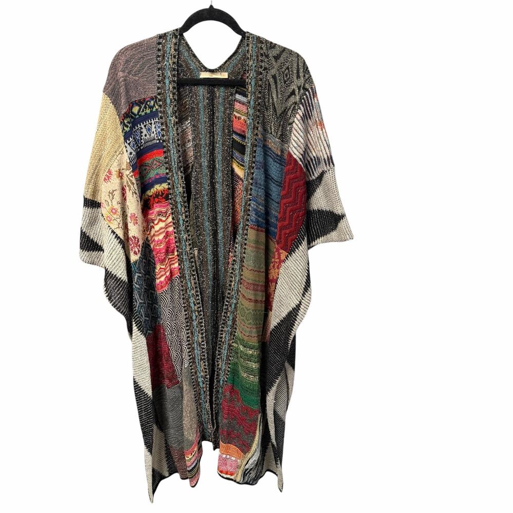 Multicolor Patchwork Open-Front Women's Sweater Cardigan